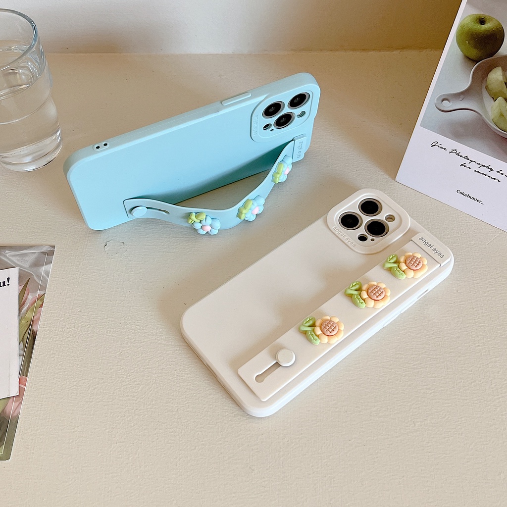 Ốp Điện Thoại Silicon Mềm Chống Sốc Họa Tiết Hoa Gắn Kèm Dây Đeo Dành Cho iPhone 13 12 11 Pro Max XR XS Max X