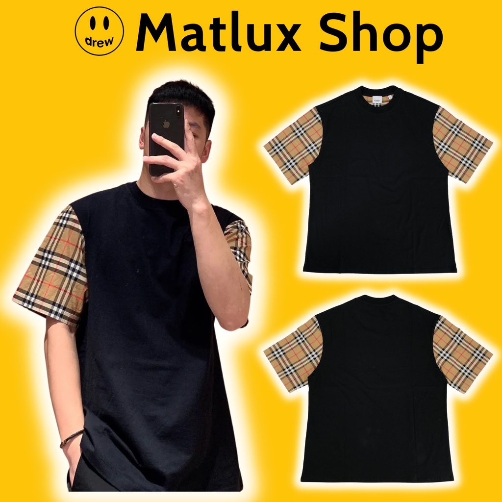 Áo thun BBR Bur*berry Serra màu đen chất liệu vải cotton cao cấp, Áo tee BBR kẻ sọc unisex form rộng