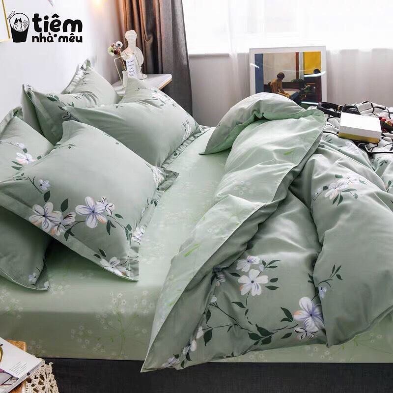 Set Chăn Ga Gối 4 Món Cotton Hoa Mai Xanh Ngọc Nhập Khẩu Sale Kịch Sàn