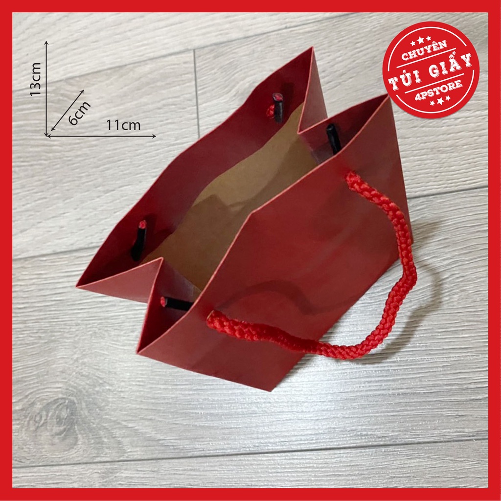 10 TÚI GIẤY ĐỎ ĐẬM QUAI DÙ 11 X 13 X 6 CM
