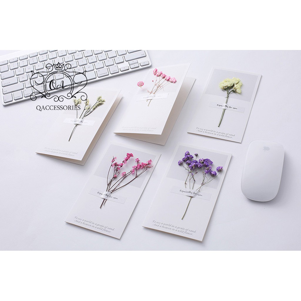 Thiệp in hoa mai lá sen cổ phong chúc mừng sinh nhật kèm phong bì FLORA Greeting Card QA SILVER AC211202