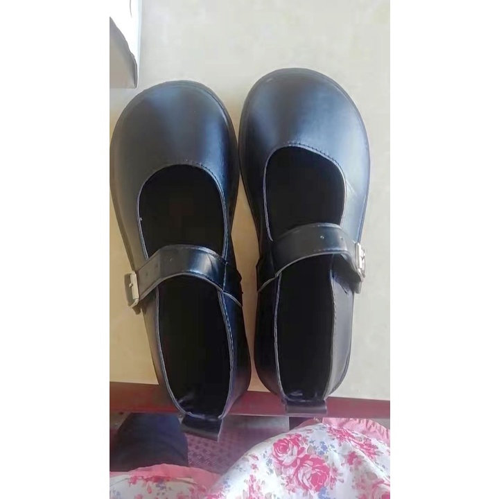 Giày marry Jane nữ da nhám 3 màu đen, trắng và nâu cài quai vuông