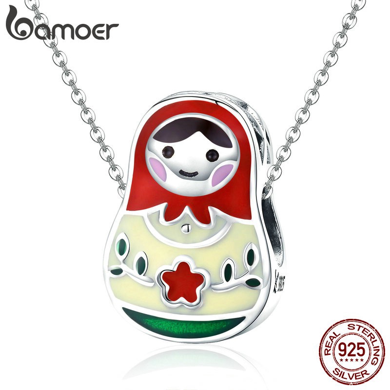 Phụ Kiện Hạt Trang Sức Bamoer Bạc S925 Tráng Men Hình Búp Bê Nga Matryoshka Đáng Yêu