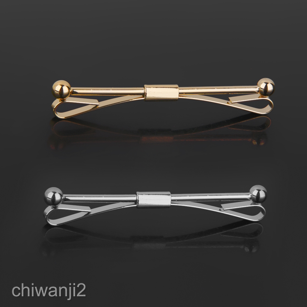 Set 2 kẹp cà vạt kết hợp với cổ áo sơ mi màu vàng/ bạc dùng làm quà tặng dành cho nam