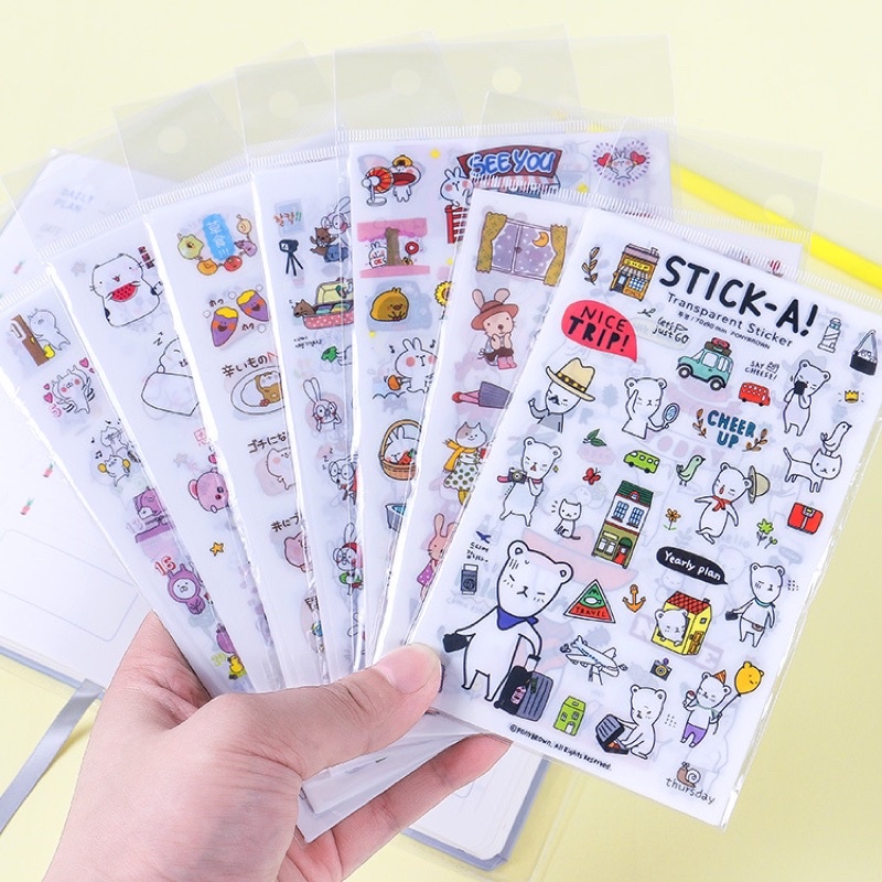 Set 6 tấm Sticker trang trí hoạ tiết hoạt hình siêu dễ thương