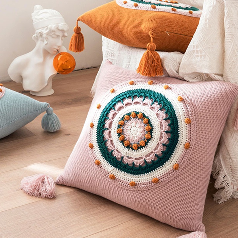 Vỏ Gối Dệt Kim Phối Tua Rua Nhiều Màu Sắc Phong Cách Boho