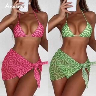 Bộ bikini 3 món màu hồng quyến rũ cho nữ h459