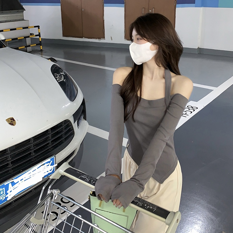 Áo thun nữ dáng ôm dài tay 2021, áo hở vai kiểu hotgirl ngọt ngào chất nỉ thời trang hàn quốc