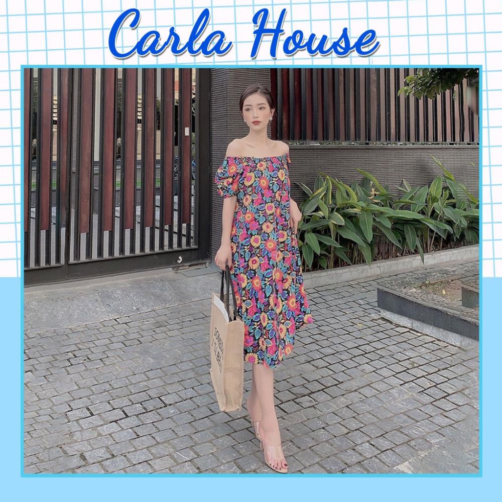 Váy suông hoa tay bồng có túi freesize CARLA