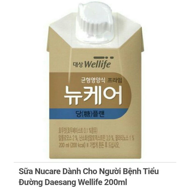 Sữa Nucare Daesang Wellife bổ sung Protein/dành cho người tiểu đường/vị gạo rang 200ml