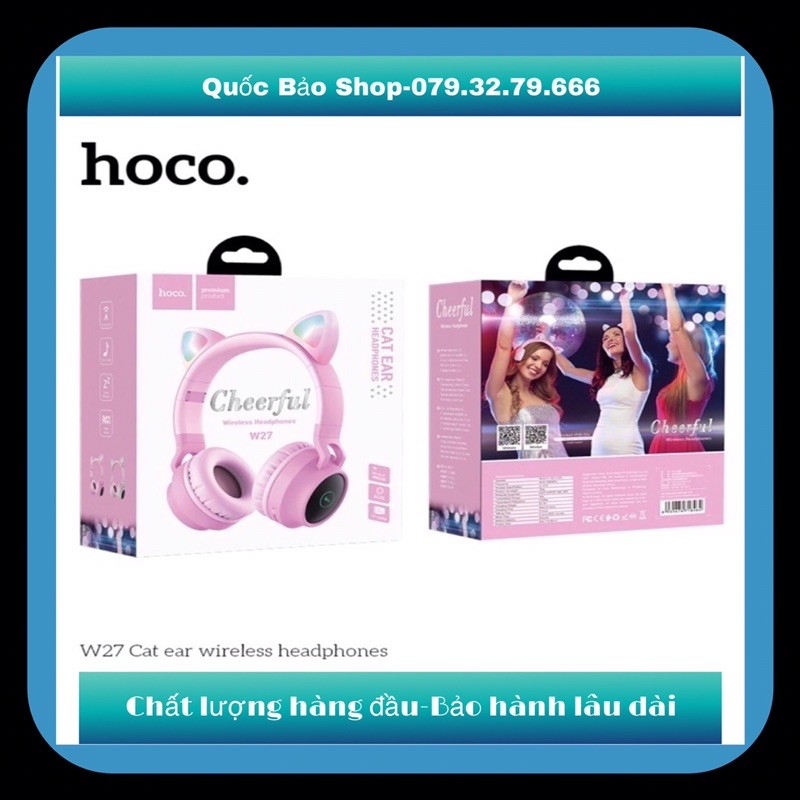 [Hàng chính hãng] Tai Nghe Chụp Tai Bluetooth Hoco W27-Thiết Kế tai mèo Led phát sáng