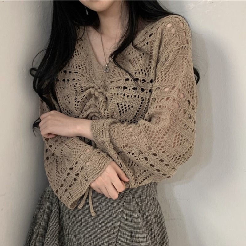Áo Sweater Dệt Kim Phong Cách Retro Hàn Quốc Xinh Xắn Cho Nữ