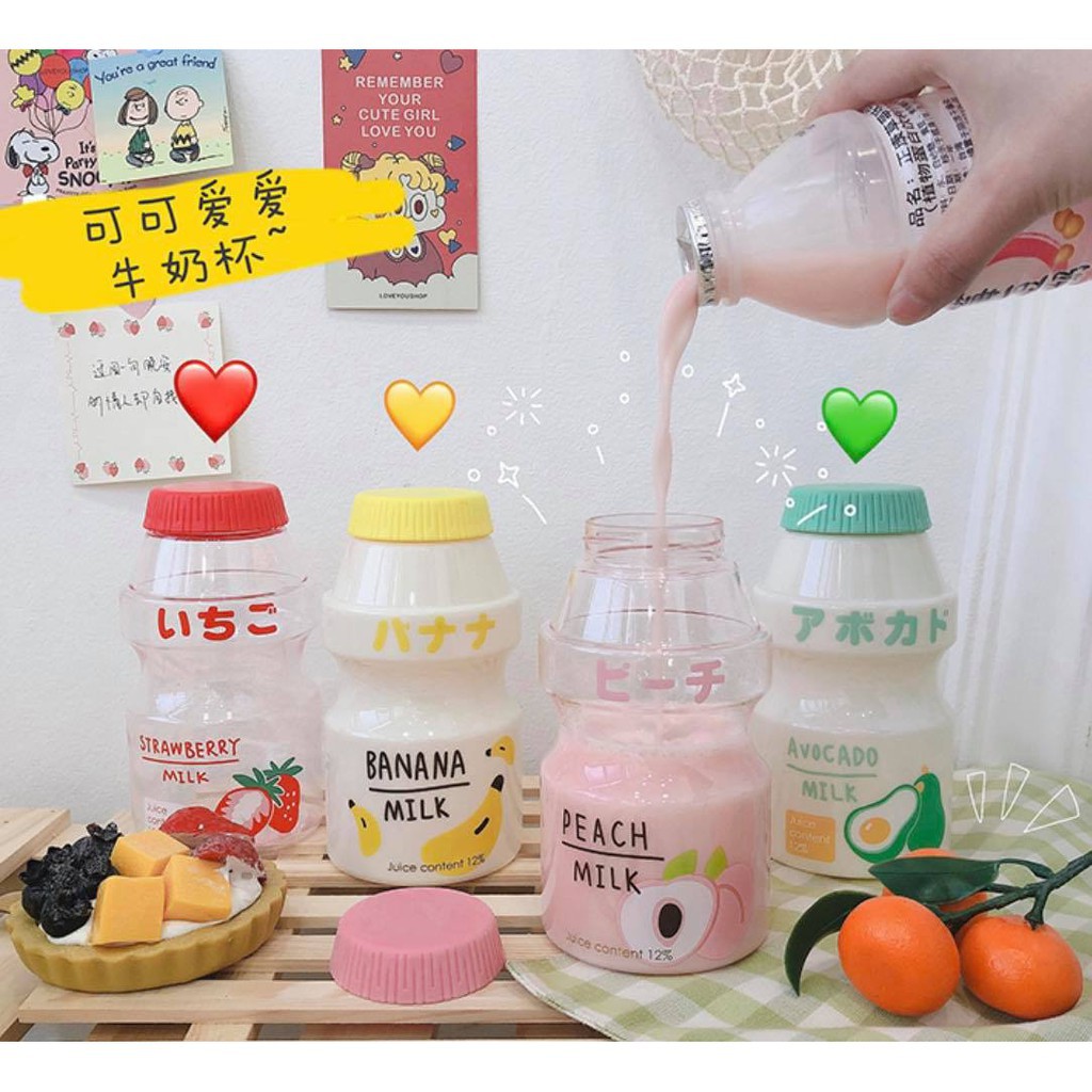 Bình nước nhựa hình chai Sữa Chua Uống Yakult độc đáo phong cách Nhật Bản hoạt hình trái cây