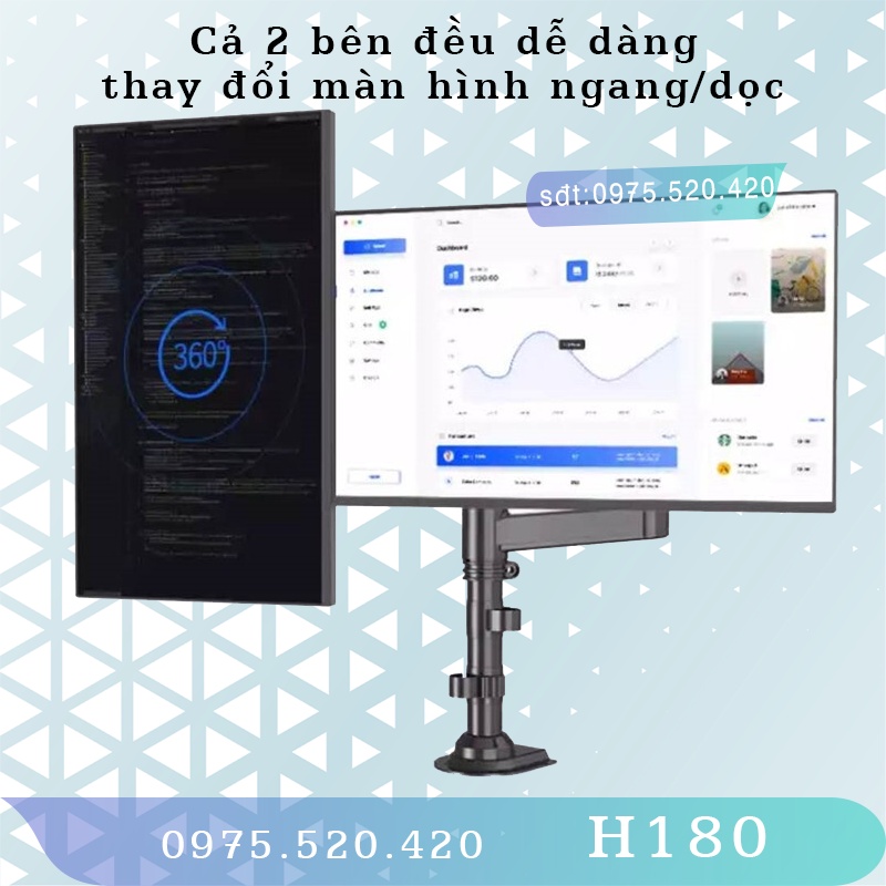 H180 - Giá treo 2 màn hình [17-35 inch]/ Giá đỡ 2 màn hình/ Phiên bản 2 tay của H100 [Cao cấp hơn M052 M074 F160]