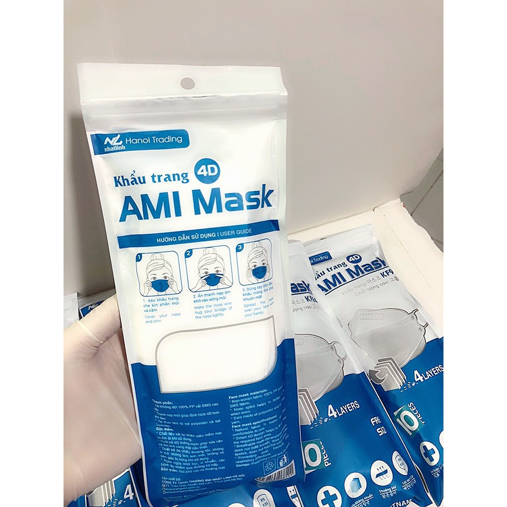 Khẩu trang KF94, khẩu trang 4D AMI chuẩn Hàn Quốc chống bụi mịn và kháng khuẩn
