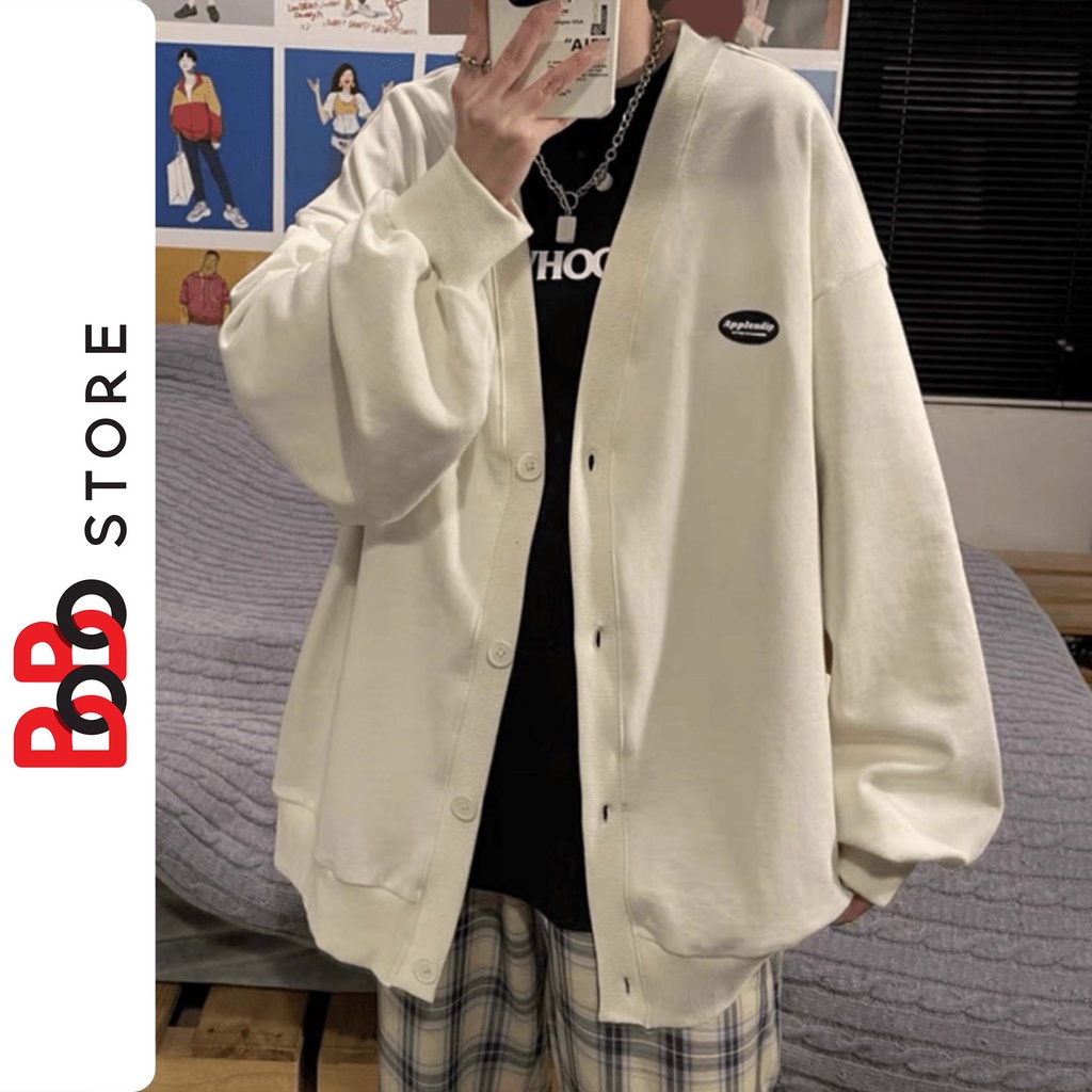 Áo khoác nỉ ngoại CARDIGAN thêu chữ trước ngược unisex form rộng dành cho nam nữ - BoBo Store