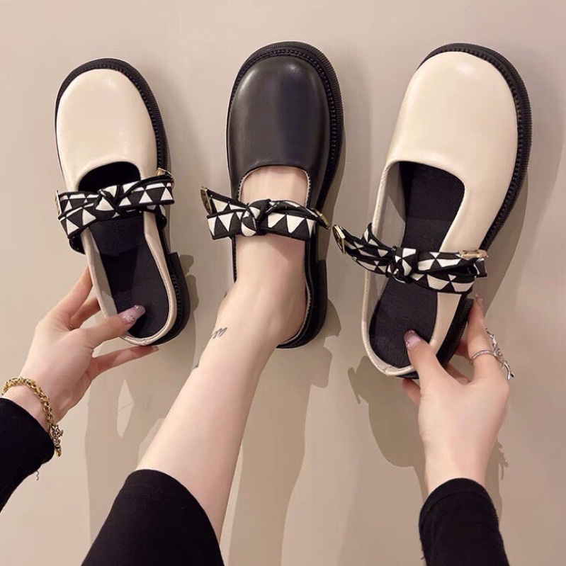 Giày sục đốc nữ thắt nơ tam giác