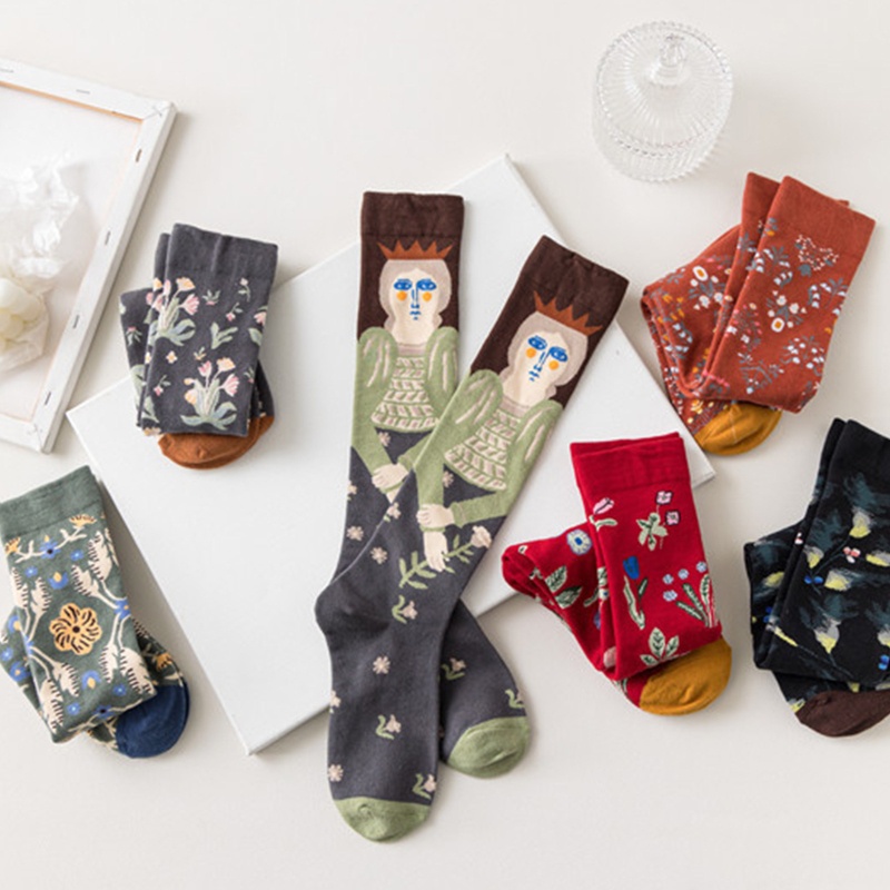 XIXI 1 đôi vớ họa tiết hoa trừu tượng thời trang Hàn Quốc cho nữ