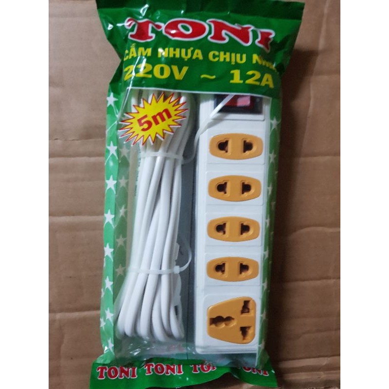 Ổ dài Toni cao cấp 5 ổ cắm công suất Max 12A dây dài 3m, 5m bằng Đồng