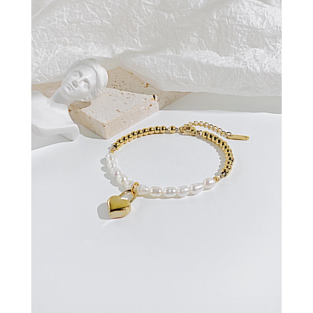 Xiaoxiangfeng Vòng Đeo Tay Bằng Thép Titan Đính Hạt Ngọc Trai Tròn Khâu Tua Rua Tươi Tắn Dành Cho Nữ