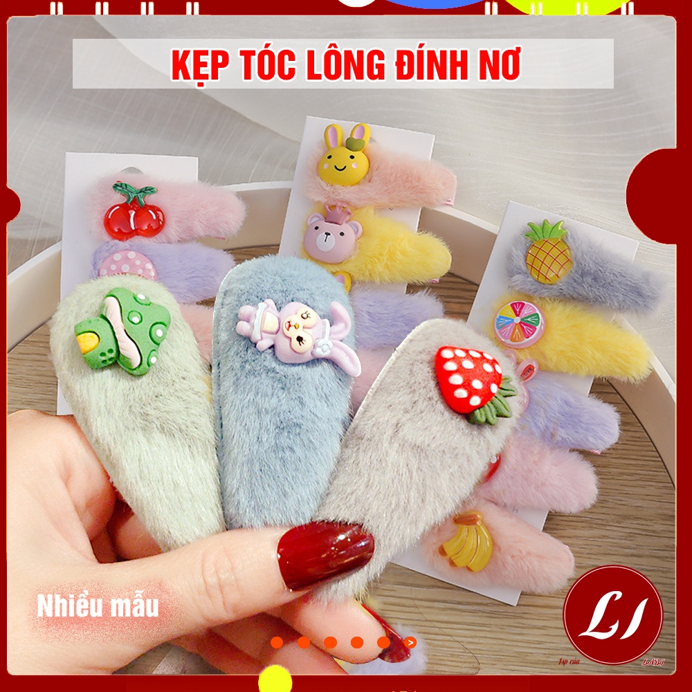 Set 5 Kẹp tóc LÔNG đính nơ đáng yêu cho bé - Nhiều mẫu
