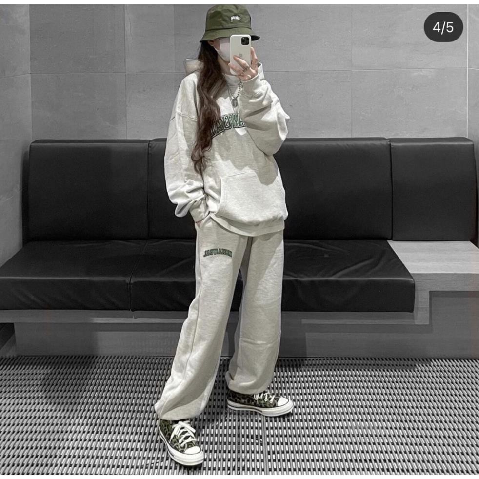 Free ship + Hàng xịn Set Bộ Áo Hoodie Nỉ Form Rộng In Chữ Xanh + Quần Jogger Bo Ống Ulzzang