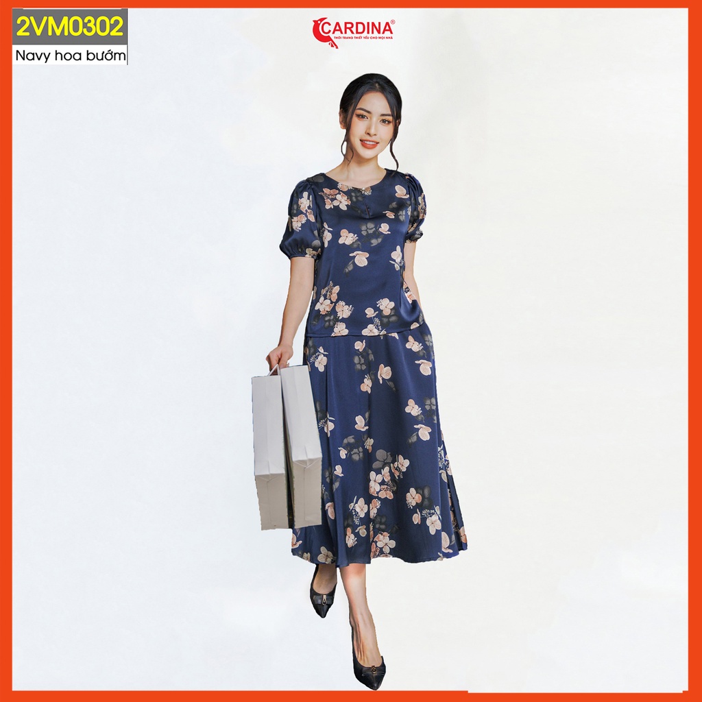 Set Đồ Nữ CARDINA Chất Lụa Satin Nhật Cao Cấp Áo Cộc Tay Chân Váy Chữ A  Họa Tiết Hoa Trẻ Trung 2VM03 | BigBuy360 - bigbuy360.vn