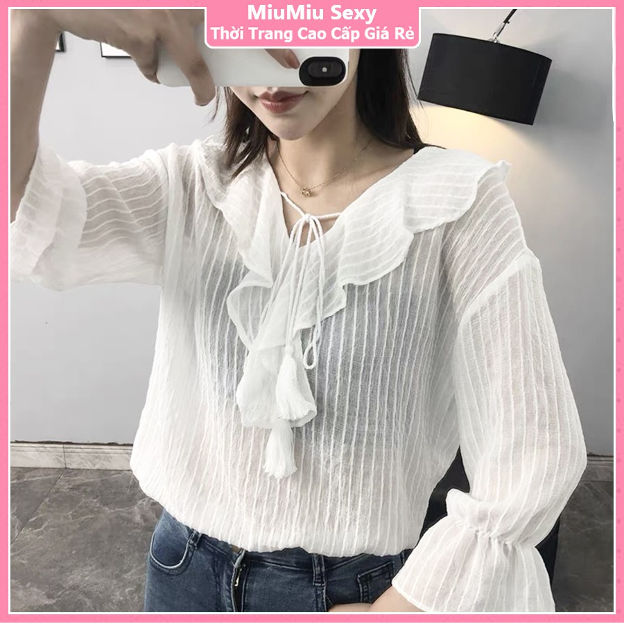 Áo sơ mi kiểu nữ phối bèo nữ tính A18-89