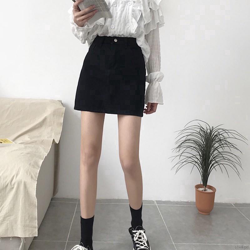 Chân Váy Jean Dáng Chữ A Lưng Cao Thời Trang Nữ