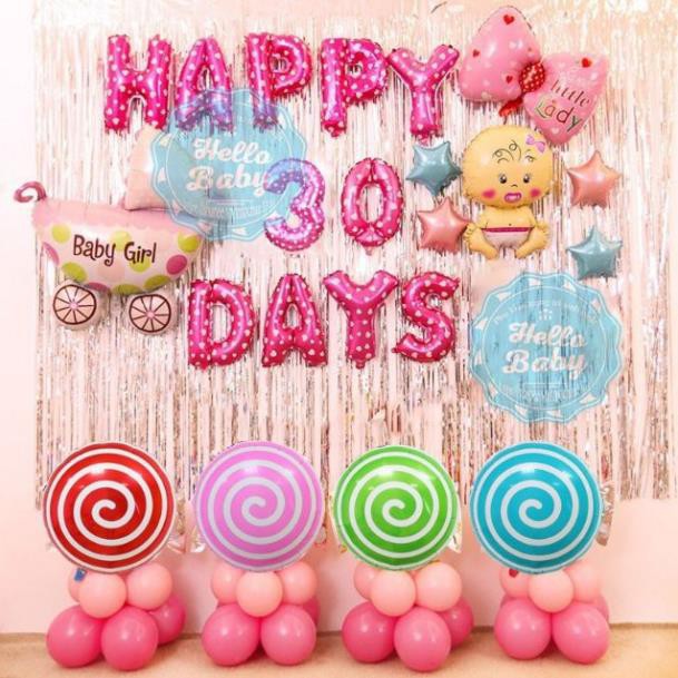 [ Tặng BƠM + KEO ] Set bong bóng đầy tháng bé trai bé gái - Fullmonth Happy 30 days