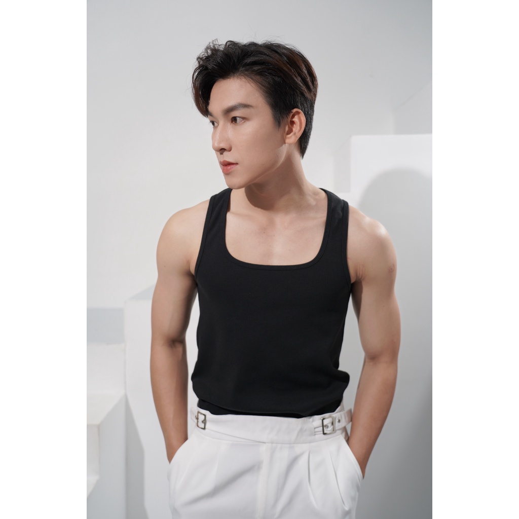 Áo Thun Ba Lỗ Tank Top Nam Cổ Vuông Cotton Tăm Gân Tôn Dáng Thương Hiệu Mr Twins