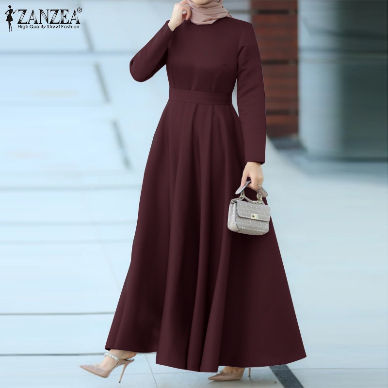 Đầm maxi Zanzea tay dài cổ tròn kiểu dáng thanh lịch dành cho phụ nữ hồi giáo