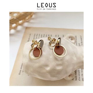 Khuyên tai kẹp không bấm lỗ chốt điều chỉnh K057 bằng hợp kim mạ vàng hình tròn dáng midi Leous Accessories