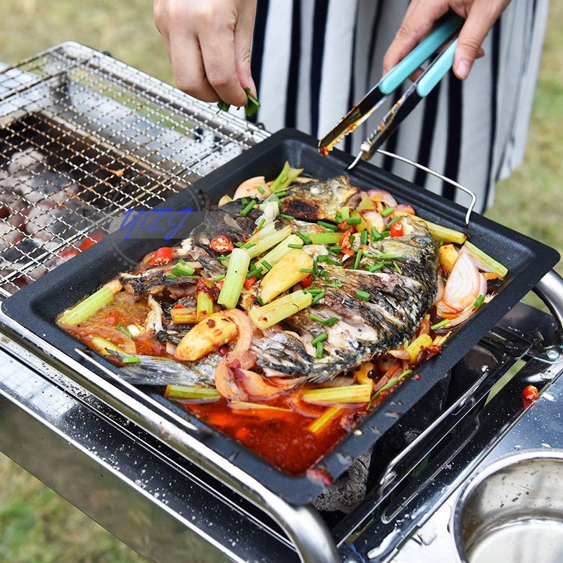 BBQ Chảo vuông dày chống dính với tay cầm dùng nướng ngoài trời /Party/ Grilled meat, platter