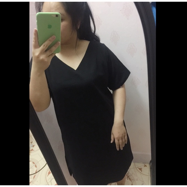 Bigsize Đầm thun cổ V xẻ tà 2 bên