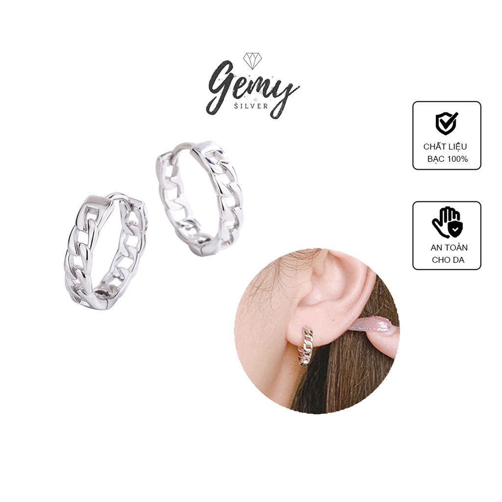 Khuyên tai nam tròn bạc hình mắt xích cá tính, độc đáo, unisex  | GEMY SILVER K116