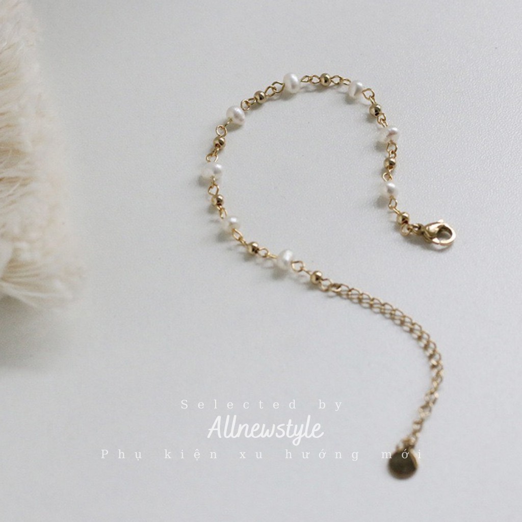 Vòng tay &amp; vòng cổ thép chuỗi hạt ngọc trai nuôi nhân tạo Allnewstyle