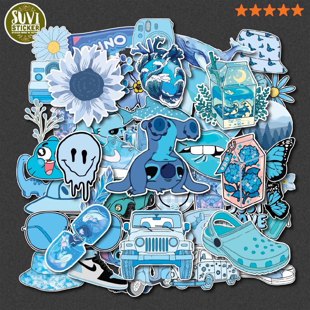 50 Sticker Blue Xanh Dương chống nước sticker dán mũ bảo hiểm, laptop, điện thoại, đàn guitar, vali. MSP: SV53
