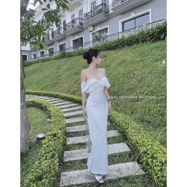 Váy maxi lụa vai lưới