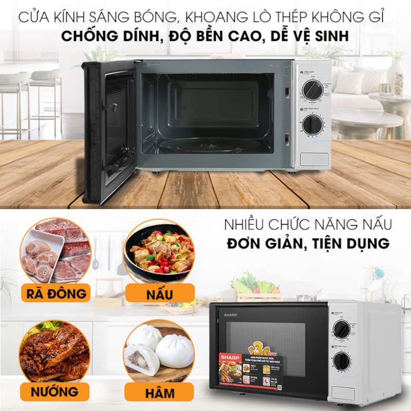 Lò vi sóng có nướng Sharp R-G225VN-BK dung tích 20 lít, bảo hành 12 tháng