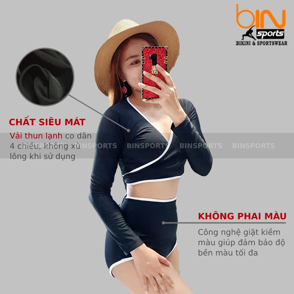 Bộ Bơi Nữ Hai Mảnh Dài Tay Freesize Bin Sports BHV014