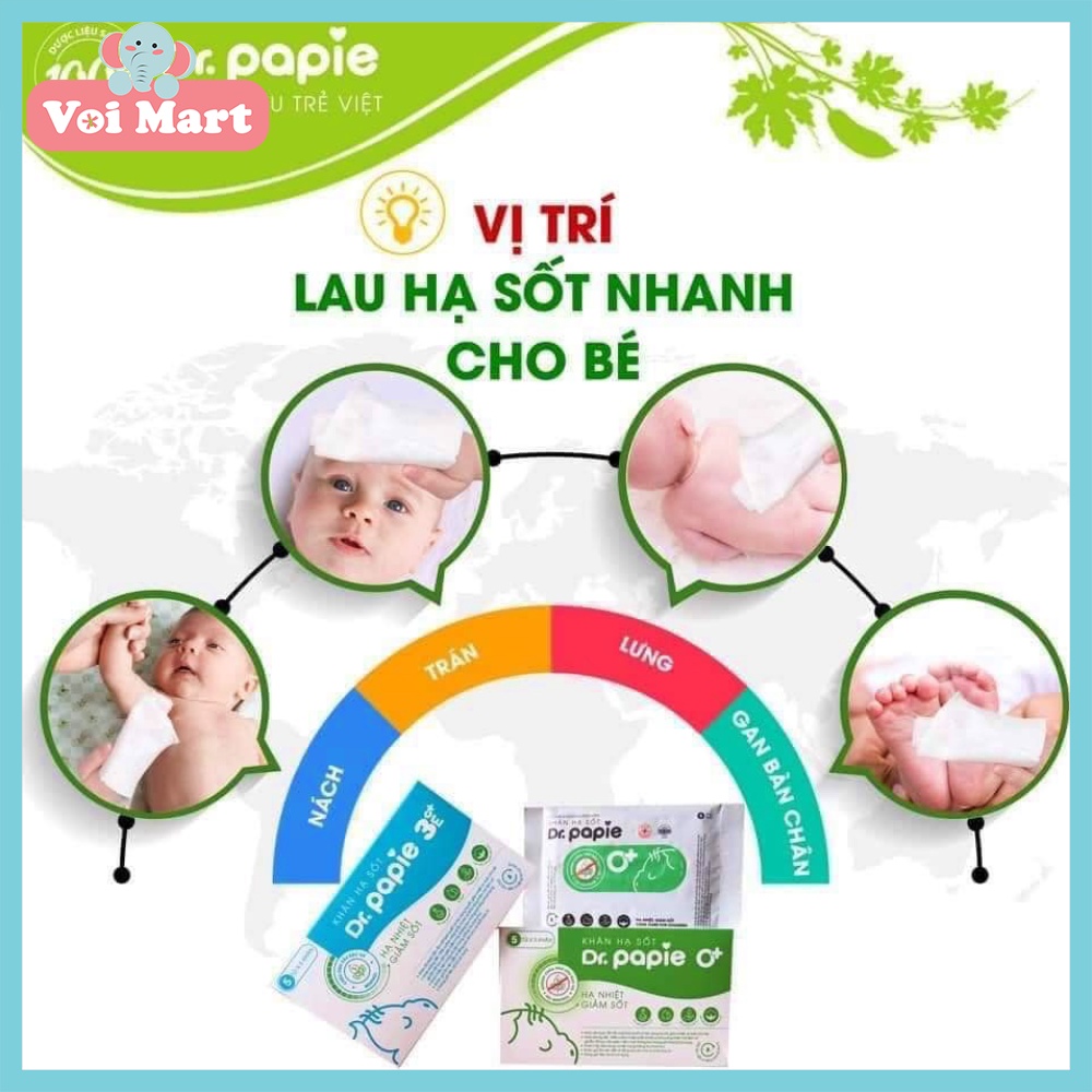 Khăn Lau Hạ Sốt 0+ Dr Papie Cho Bé Hạ Nhiệt Giảm Sốt Ngăn Ngừa Co Giật Hộp 25 Chiếc Chính Hãng