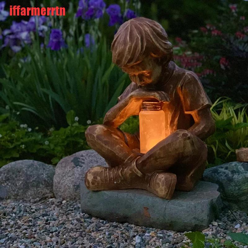 {iffarmerrtn}Glimpse Of God Boy Statue Easter Garden Decoration Resin Ornament With LED Light NZM