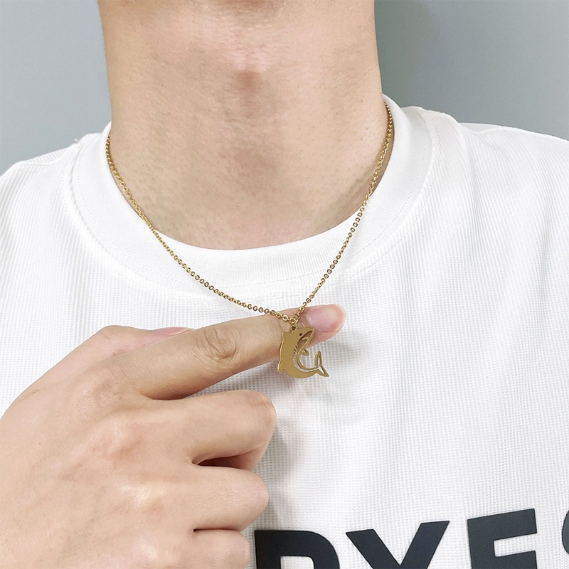 Onsale Vòng cổ Thép Titan Mặt Hình Cá Mập Phong Cách hip hop Thời Trang Cho Nam