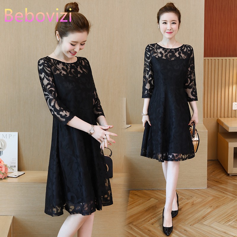 Freeship từ 50K - Fashion O-Neck Short Sleeve Women Maxi Dresses Korean Lace Party Office Dress