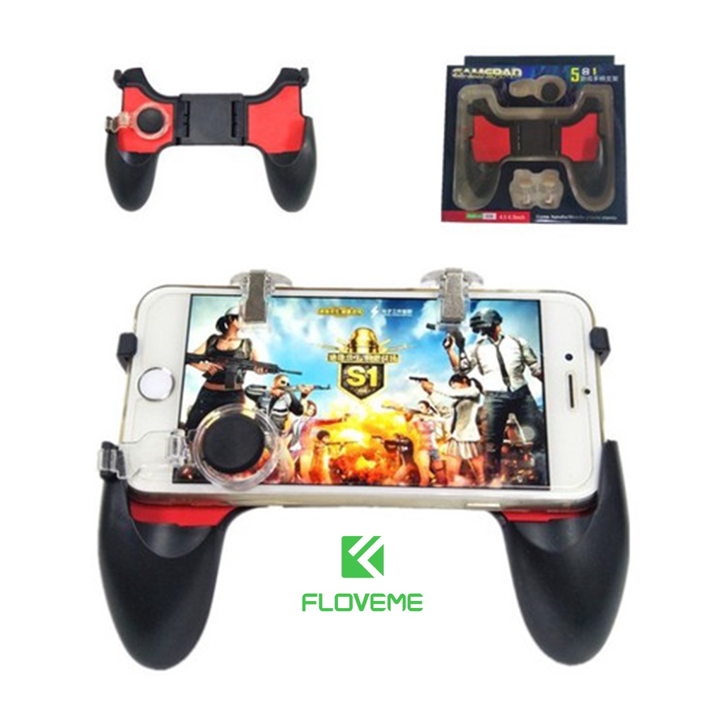 Tay cầm chơi game Floveme 5in1, kèm 2 nút bắn 2 nút di chuyển, chơi game CrossFire, PUBG, Rule of Survival thả phanh