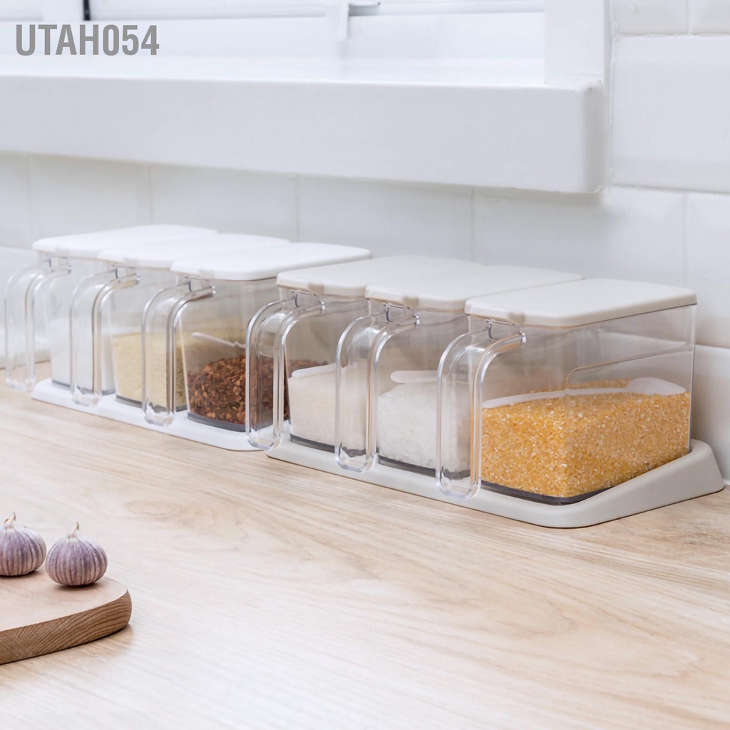 [Hàng Sẵn] Set 3 hũ đựng gia vị Nhựa trong suốt dung tích lớn có nắp đậy kèm muỗng cho nhà bếp【Utah054】