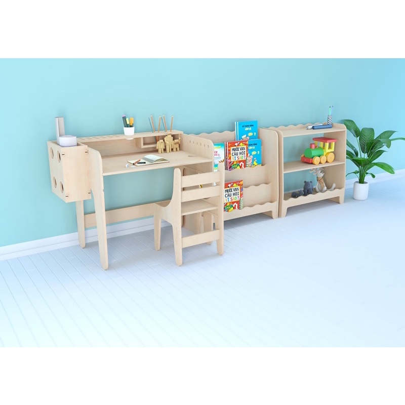 Bàn hoạt động Montessori, bàn học 2 nấc chiều cao cho bé, bàn gỗ trẻ em, bộ bàn ghế học tập trẻ em