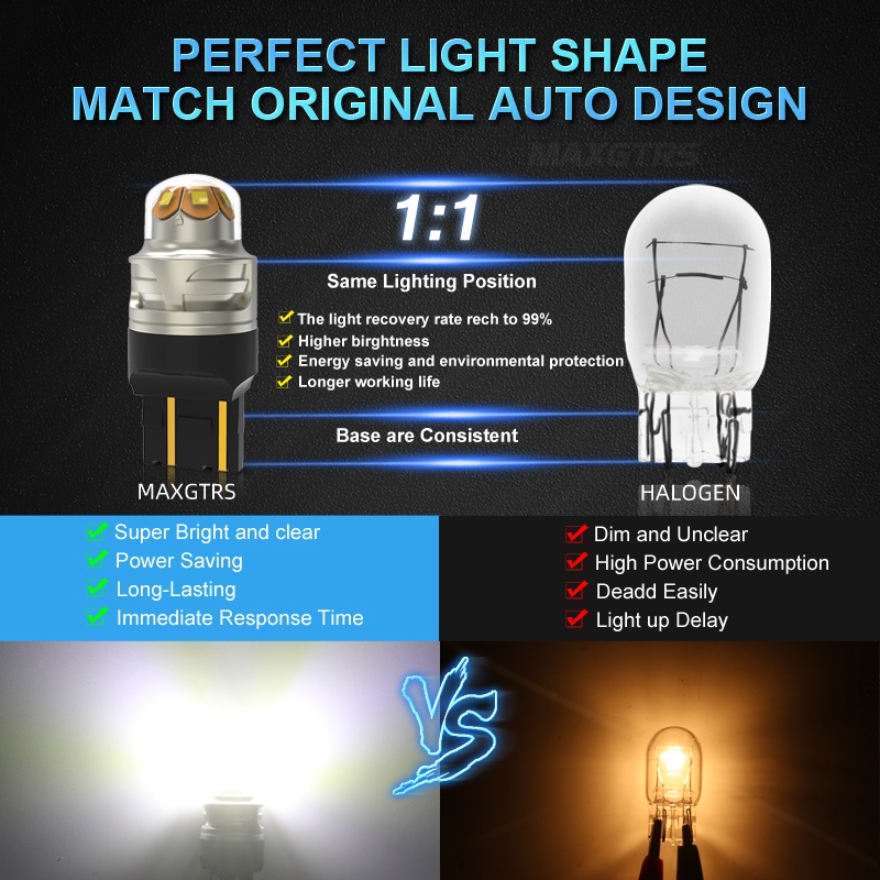 Set 2 Đèn Led Siêu Sáng Xoay 360 Độ MAXGTRS 2x° Bóng Đèn LED 7443 W21 5W 1157 BAY15D Ánh Sáng Trắng Chất Lượng Cao