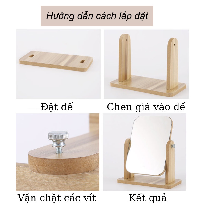 Gương Để Bàn, Gương Gỗ Mini Trang Điểm Để Bàn Decor Phong Cách Hàn Quốc titan.st